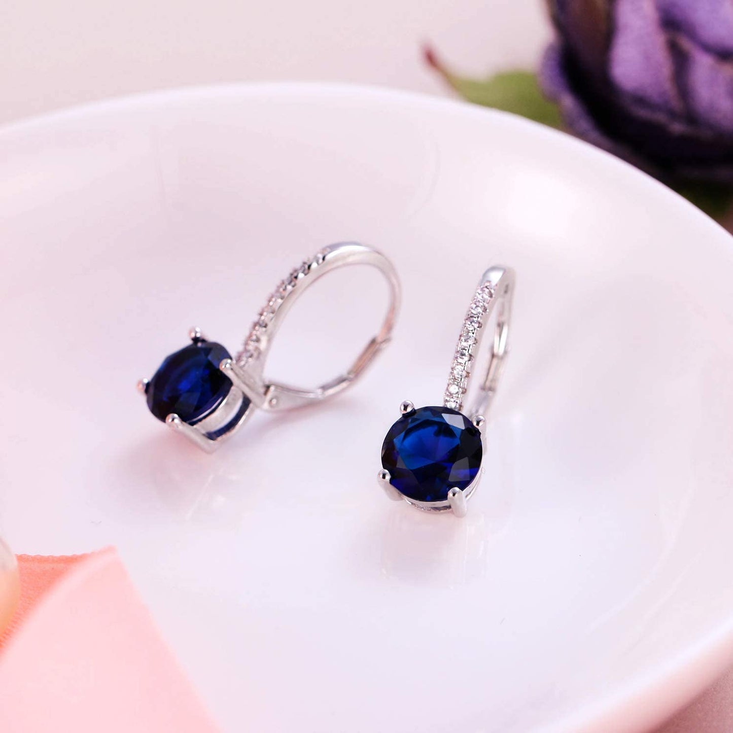 Goldtone 1.75 Cttw  Gemstone Classic 4 Prong Drop Leverback Earring
