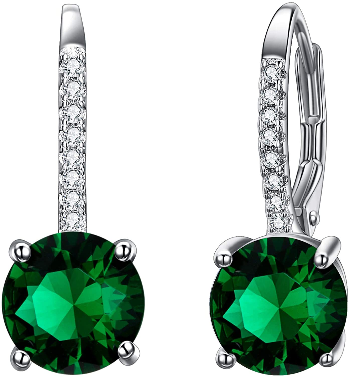 Goldtone 1.75 Cttw  Gemstone Classic 4 Prong Drop Leverback Earring