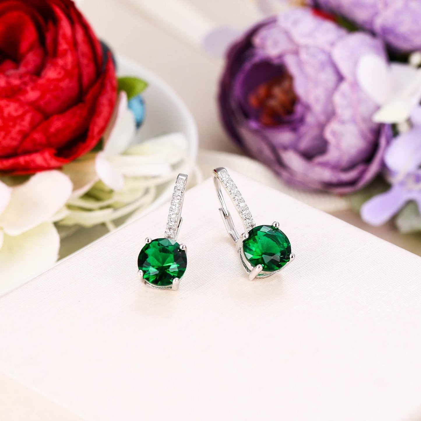 Goldtone 1.75 Cttw  Gemstone Classic 4 Prong Drop Leverback Earring