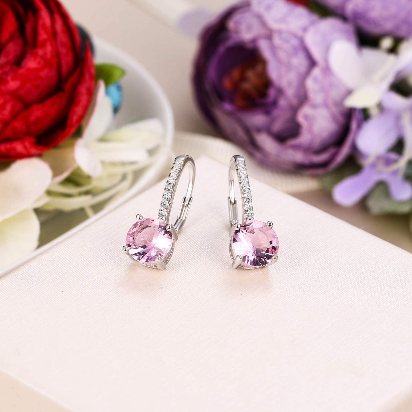 Goldtone 1.75 Cttw  Gemstone Classic 4 Prong Drop Leverback Earring