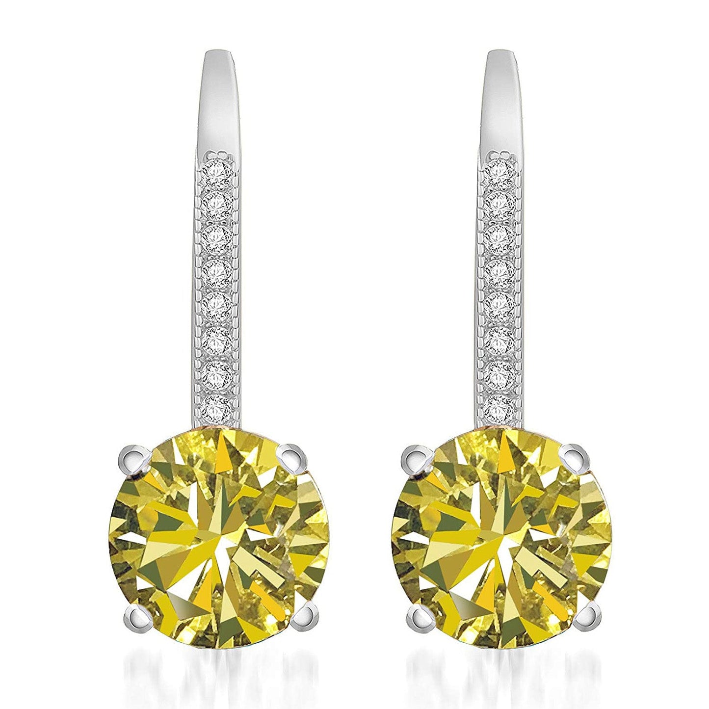 Goldtone 1.75 Cttw  Gemstone Classic 4 Prong Drop Leverback Earring