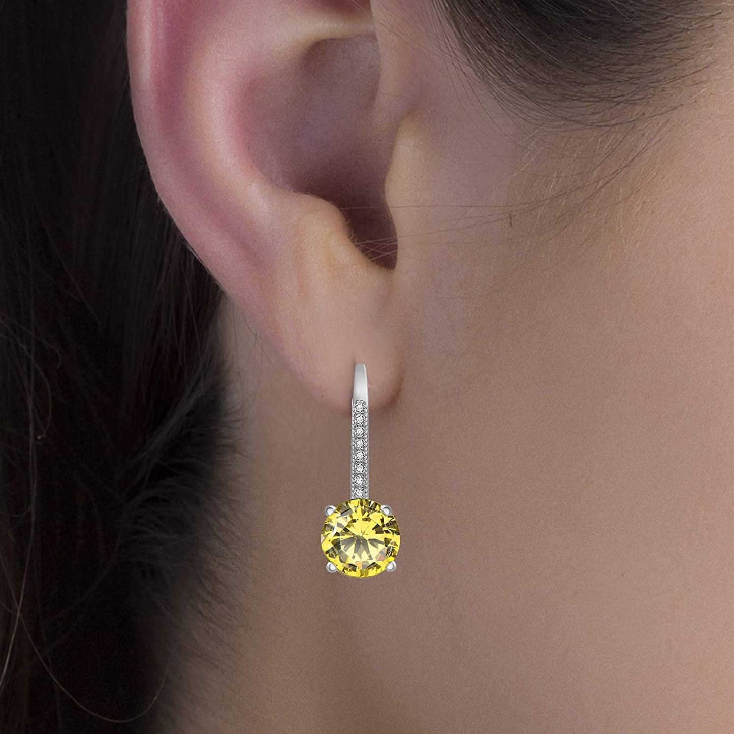 Goldtone 1.75 Cttw  Gemstone Classic 4 Prong Drop Leverback Earring