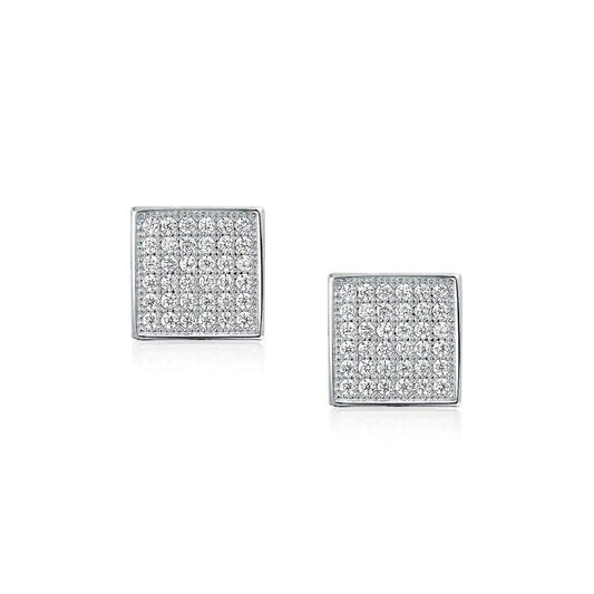 Luxe Elements Micro-Pav'e Square Shaped Stud Earrings in Silvertone ITALY Design