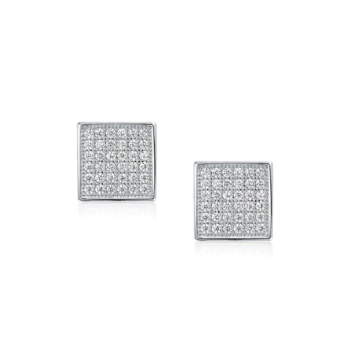 Elements Micro-Pav'e Square Shaped Stud Earrings in Silvertone