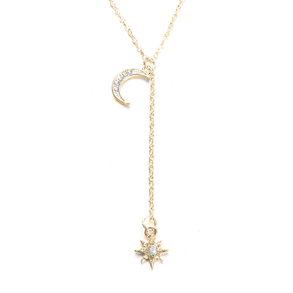 Moon and Star Necklace With Luxe Crystals in Goldtone ITALY Design