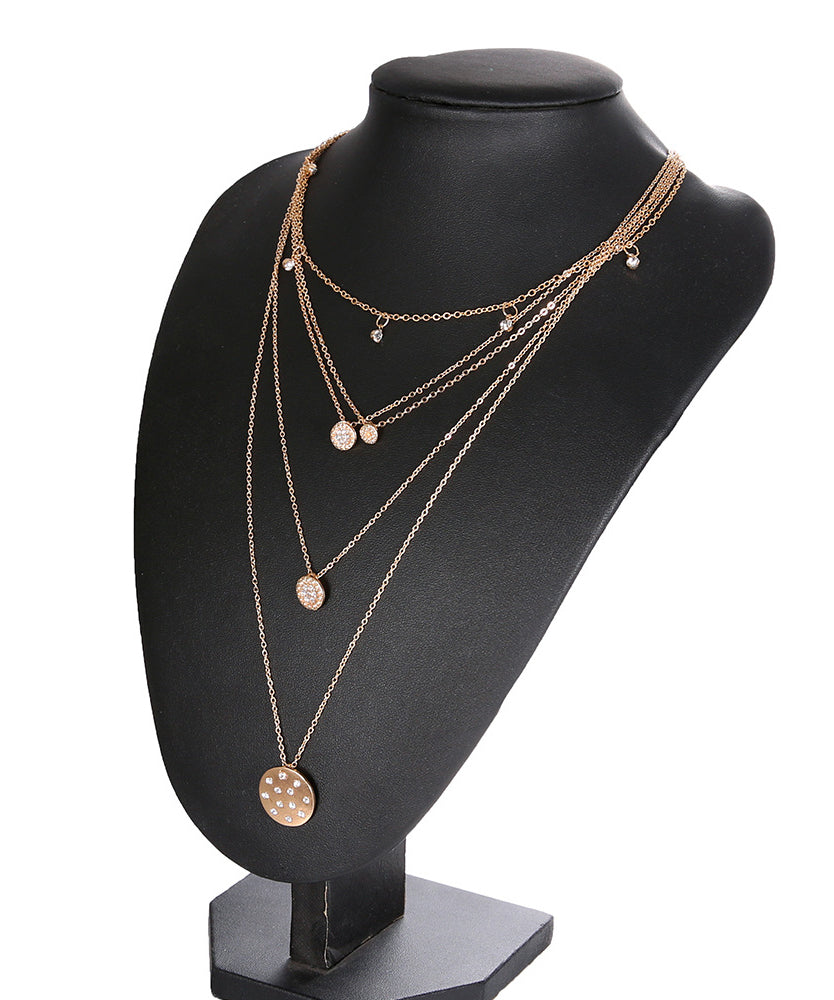 Multi-Layered Crystal Pa've Discs Statement Necklace in Goldtone Tone