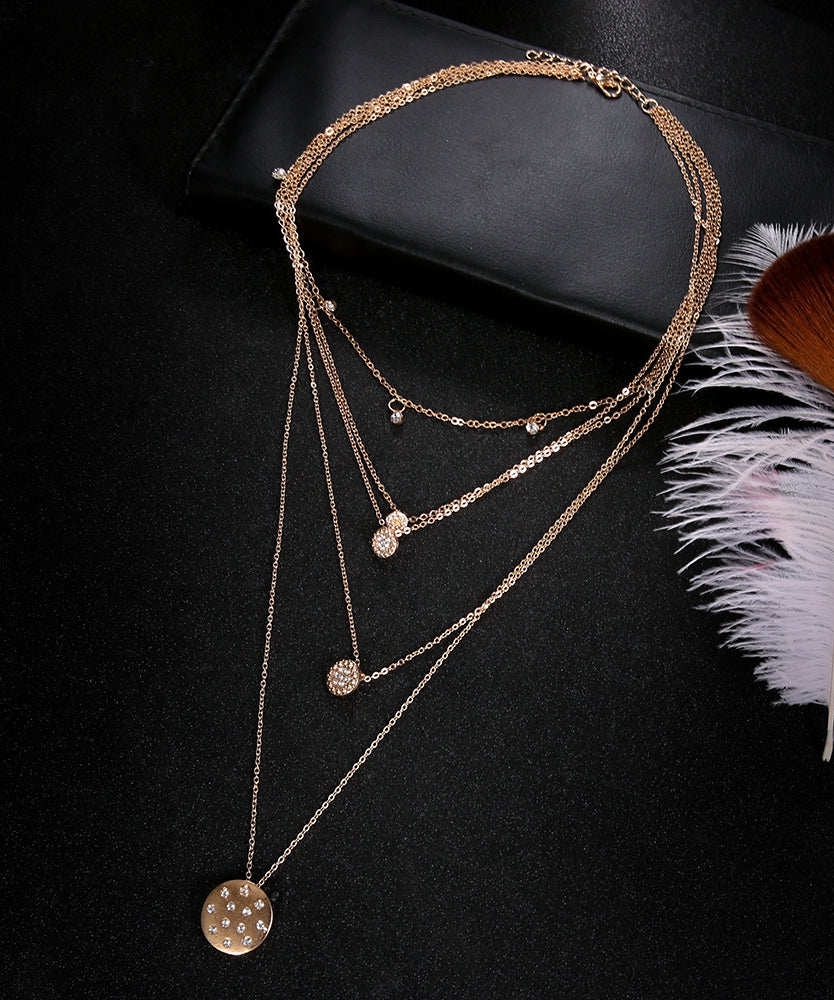 Multi-Layered Crystal Pa've Discs Statement Necklace in Goldtone Tone