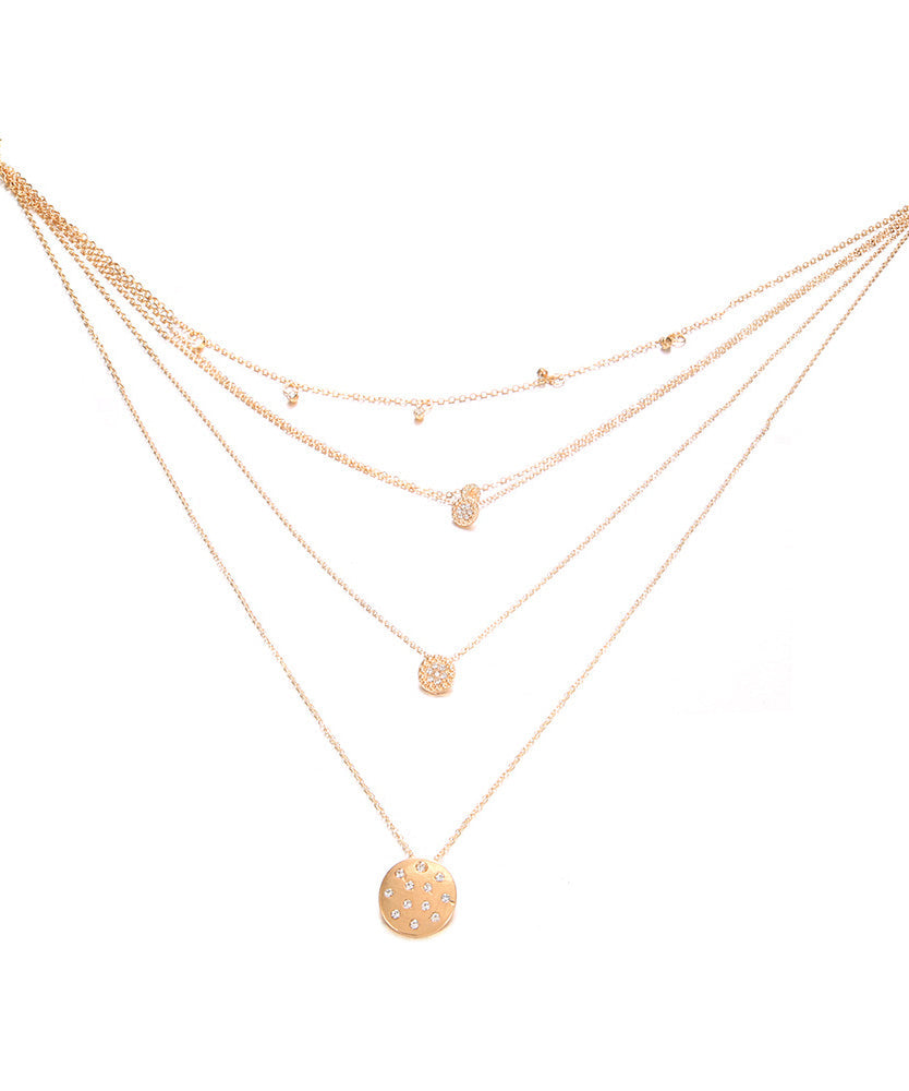 Multi-Layered Crystal Pa've Discs Statement Necklace in Goldtone Tone