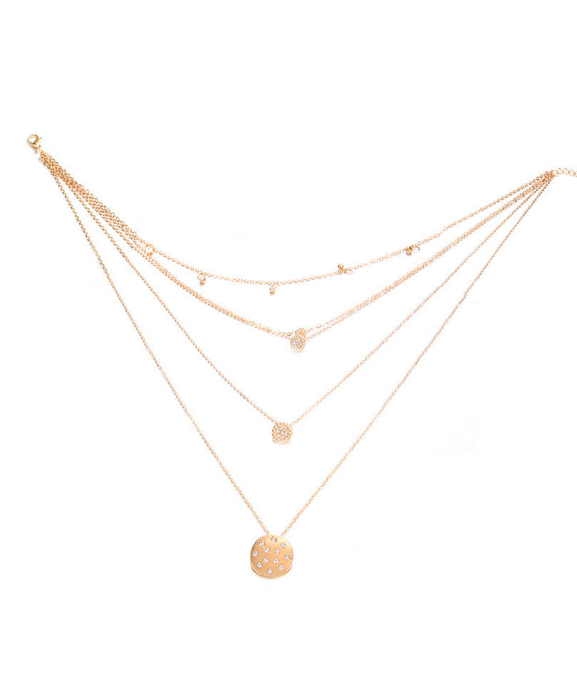 Multi-Layered Crystal Pa've Discs Statement Necklace in Goldtone Tone