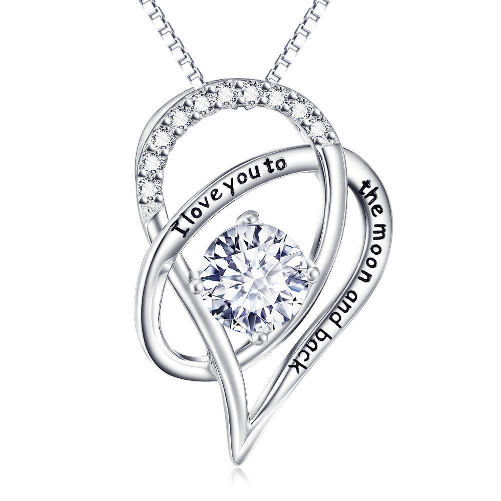 Mother's Day! I Love You To The Moon & Back  Elements Necklace in 14K White Gold