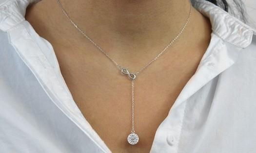Infinity Y Necklace made with Swarovski Elements in Sterling Silver - Riakoob Jewelry www.goldennycjewelry.com fashion jewelry for women