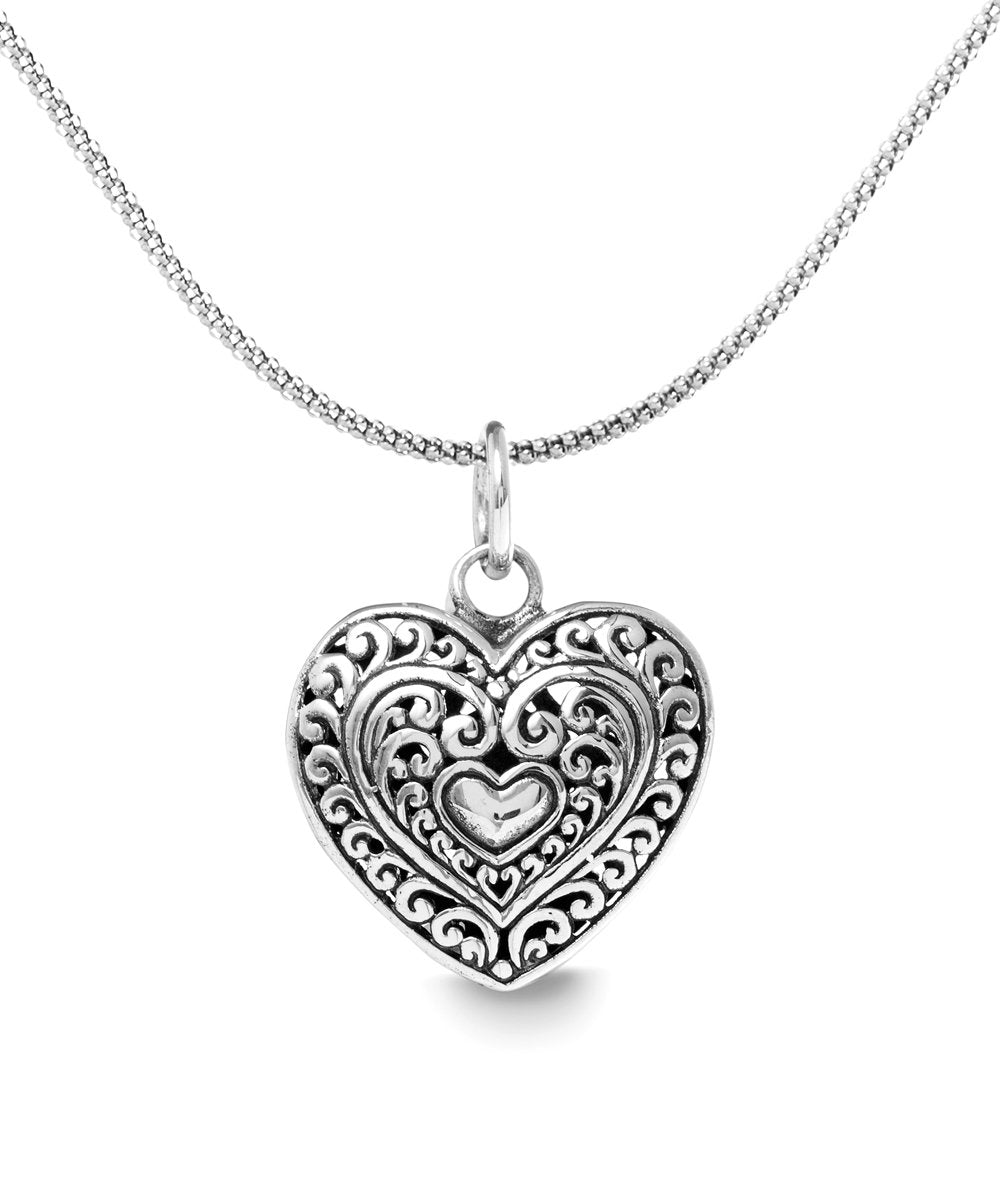 Filigree Beating Heart Necklace in  Silvertone 18", Necklace, Riakoob Jewelry, Riakoob Jewelry  jewelryjewelry deals, swarovski crystal jewelry, groupon jewelry,, jewelry for mom, 