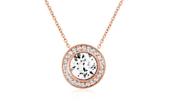 Ожерелье Pave Halo Disc и серьги-гвоздики с роскошными кристаллами в роскошной коробке - RoseGoldtone Gold ITALY Design