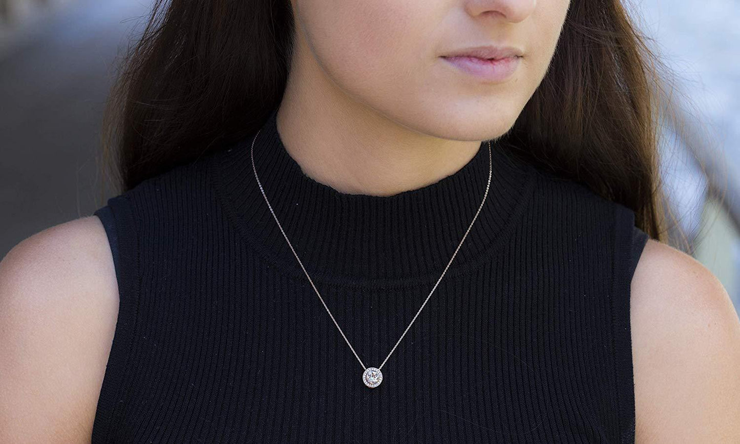 Pave Halo Disc Necklace & Stud Earring With Luxe Crystals with Luxe Box - Silvertone ITALY Design