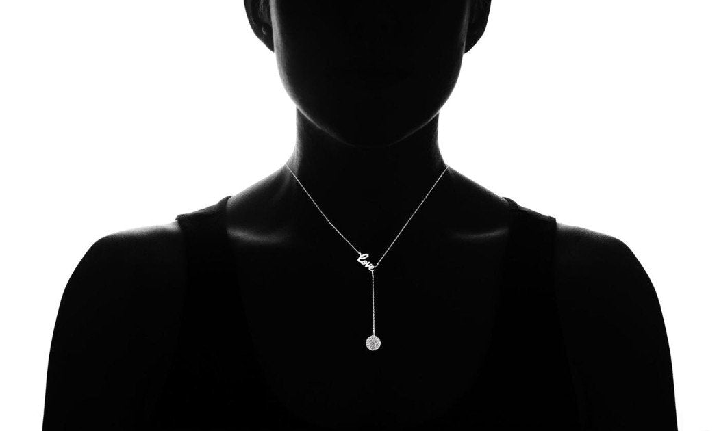 Silver Love Y Necklace Made with Swarovski Elements - Riakoob Jewelry www.goldennycjewelry.com fashion jewelry for women