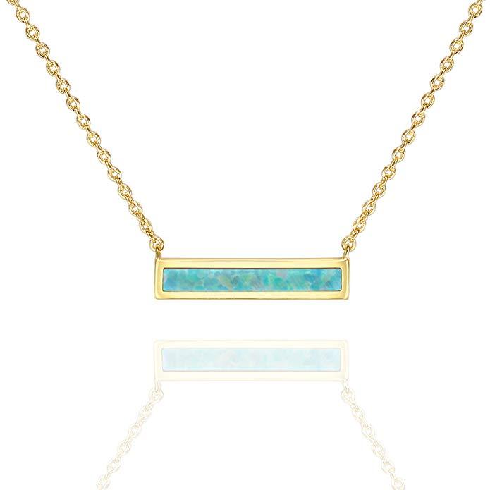 Opal Created Bar Necklace 18" - Goldtone