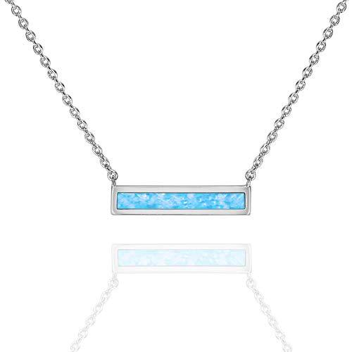 Opal Created Bar Necklace 18" -  Silvertone