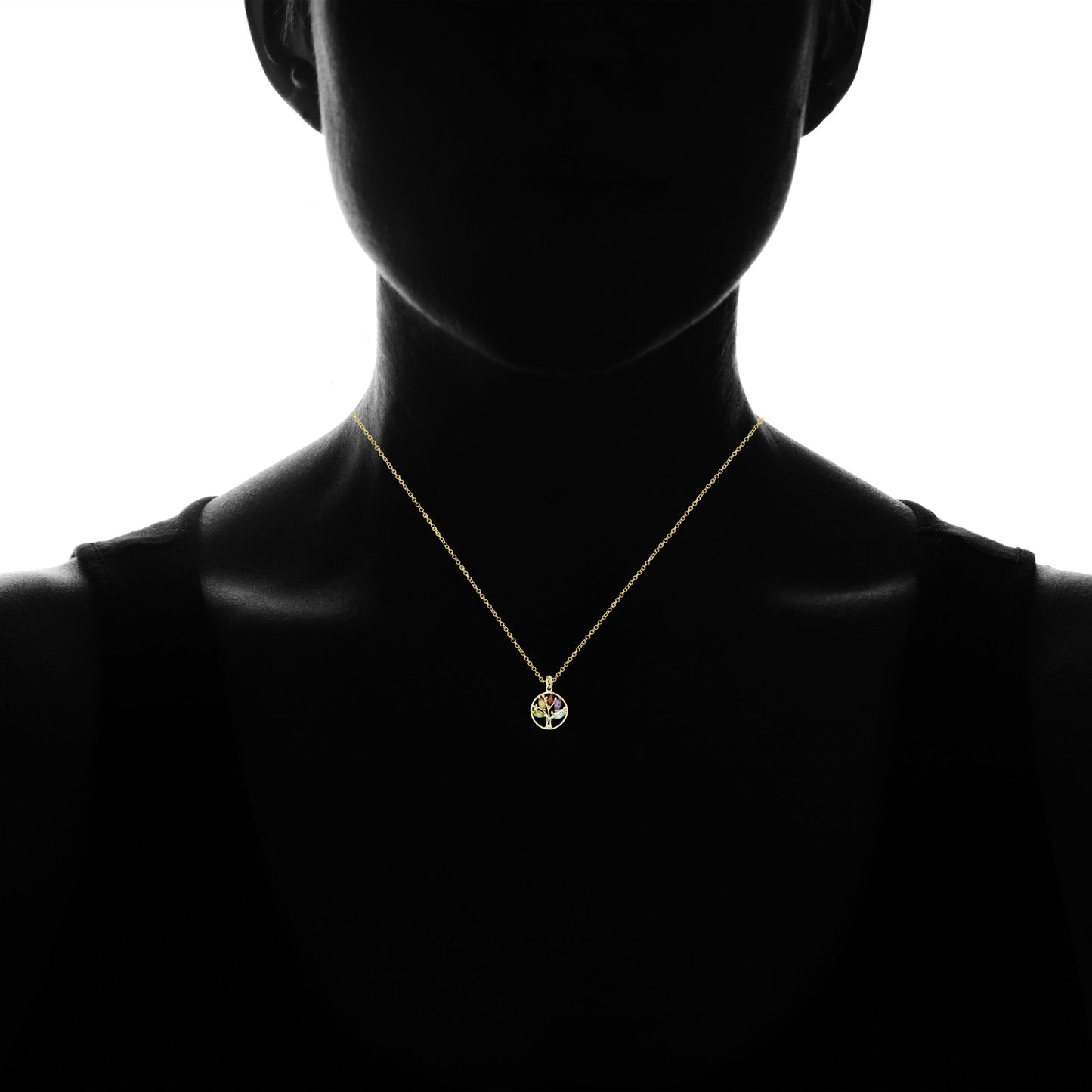 Iridescent Tree of Life Amethyst Crystal Disc Pendant Necklace in 14K White Gold Tone