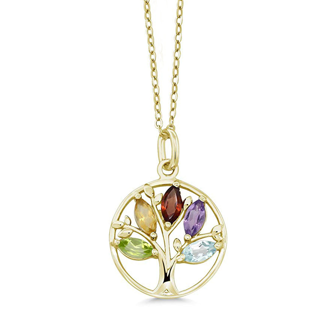 Iridescent Tree of Life Amethyst Crystal Disc Pendant Necklace in 14K White Gold Tone