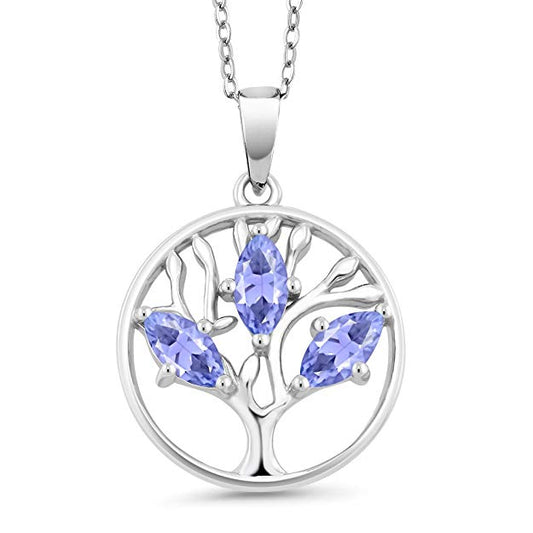 Iridescent Tree of Life Amethyst Crystal Disc Pendant Necklace in 14K White Gold Tone