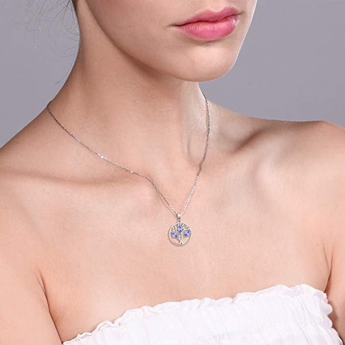 Tree of Life Purple  Elements Circular Pendant Necklace in 14K White Gold Tone