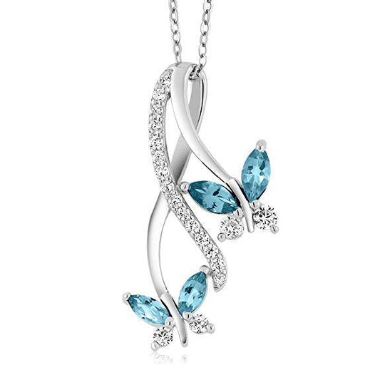 Mother and Child Butterfly Blue Topaz Necklace in  Silvertone