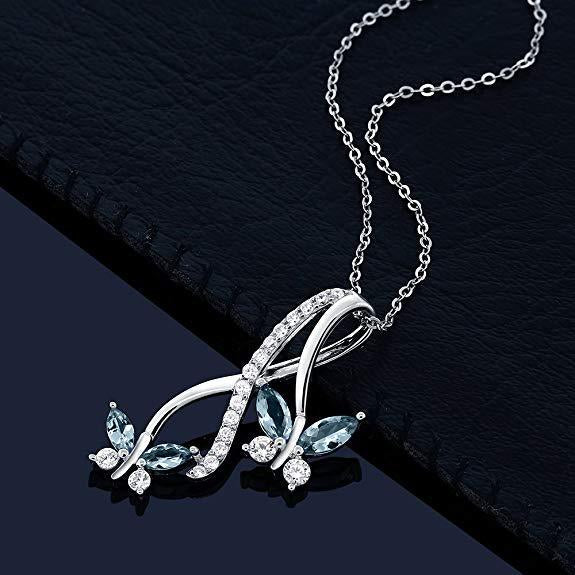 Mother and Child Butterfly Blue Topaz Necklace in  Silvertone