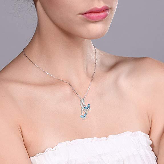 Mother and Child Butterfly Blue Topaz Necklace in  Silvertone