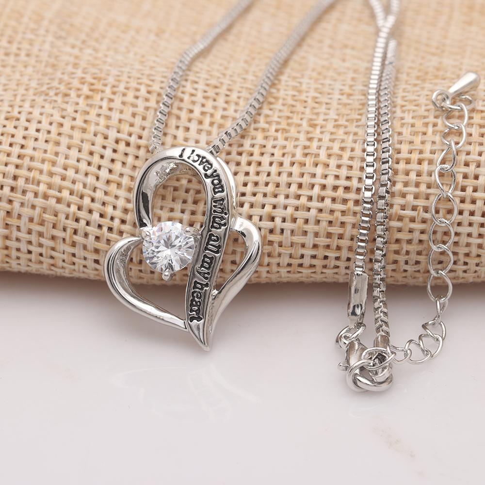 I Love You With All My Heart  Elements Necklace in Silvertone Tone