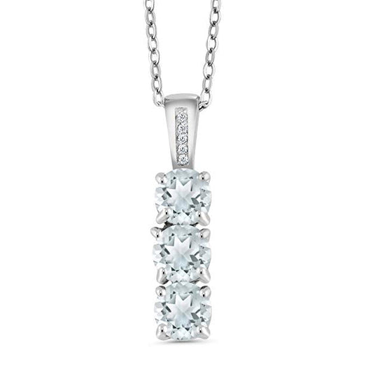 14K White Gold Tone  Dangling Three Stone  Elements Princess Cut White Crystal Necklace