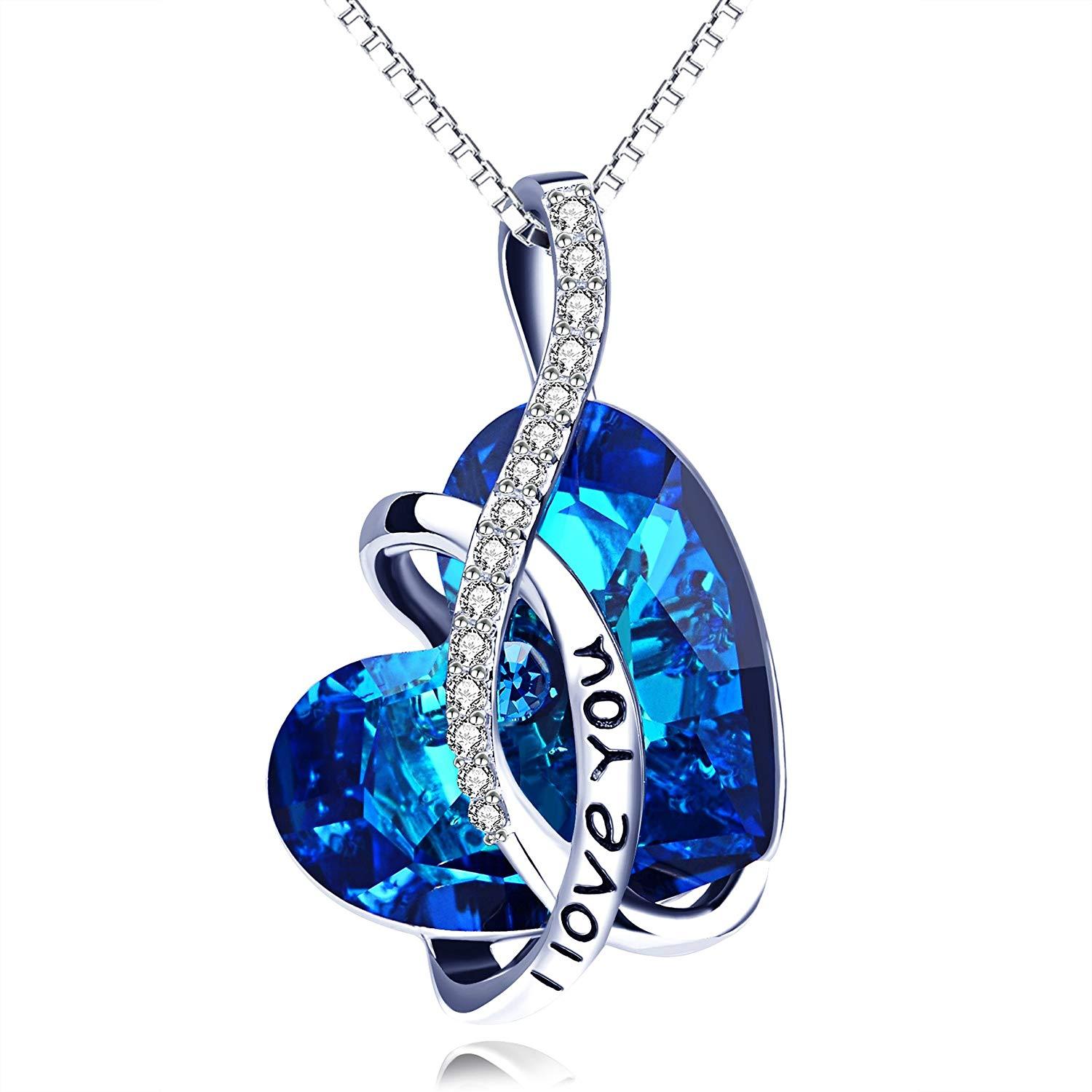 Bermuda Blue Swarovski Elements "I Love You Necklace" in Silvertone, , Riakoob Jewelry, Riakoob Jewelry  jewelryjewelry deals, swarovski crystal jewelry, groupon jewelry,, jewelry for mom, 