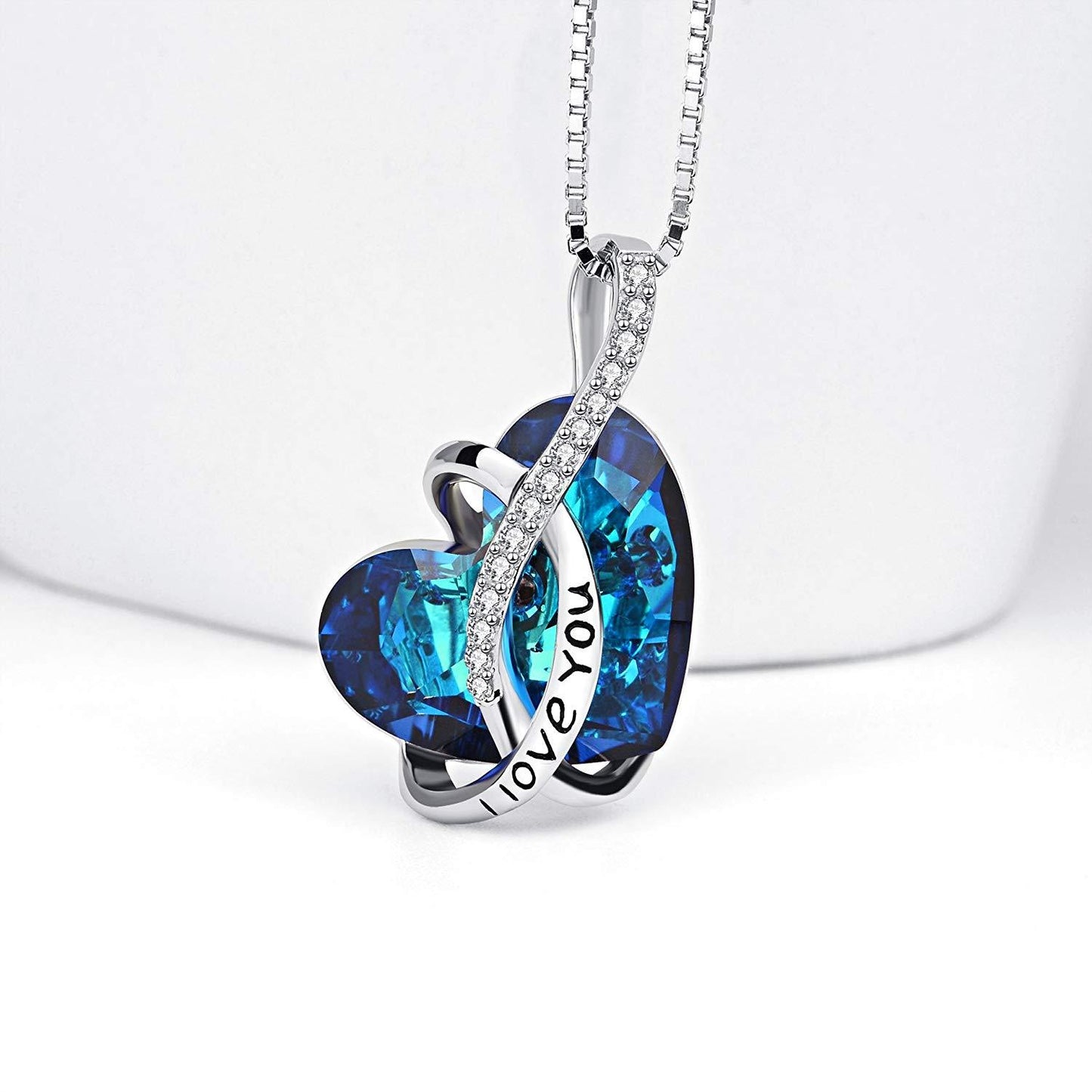 Bermuda Blue Swarovski Elements "I Love You Necklace" in Silvertone, , Riakoob Jewelry, Riakoob Jewelry  jewelryjewelry deals, swarovski crystal jewelry, groupon jewelry,, jewelry for mom, 