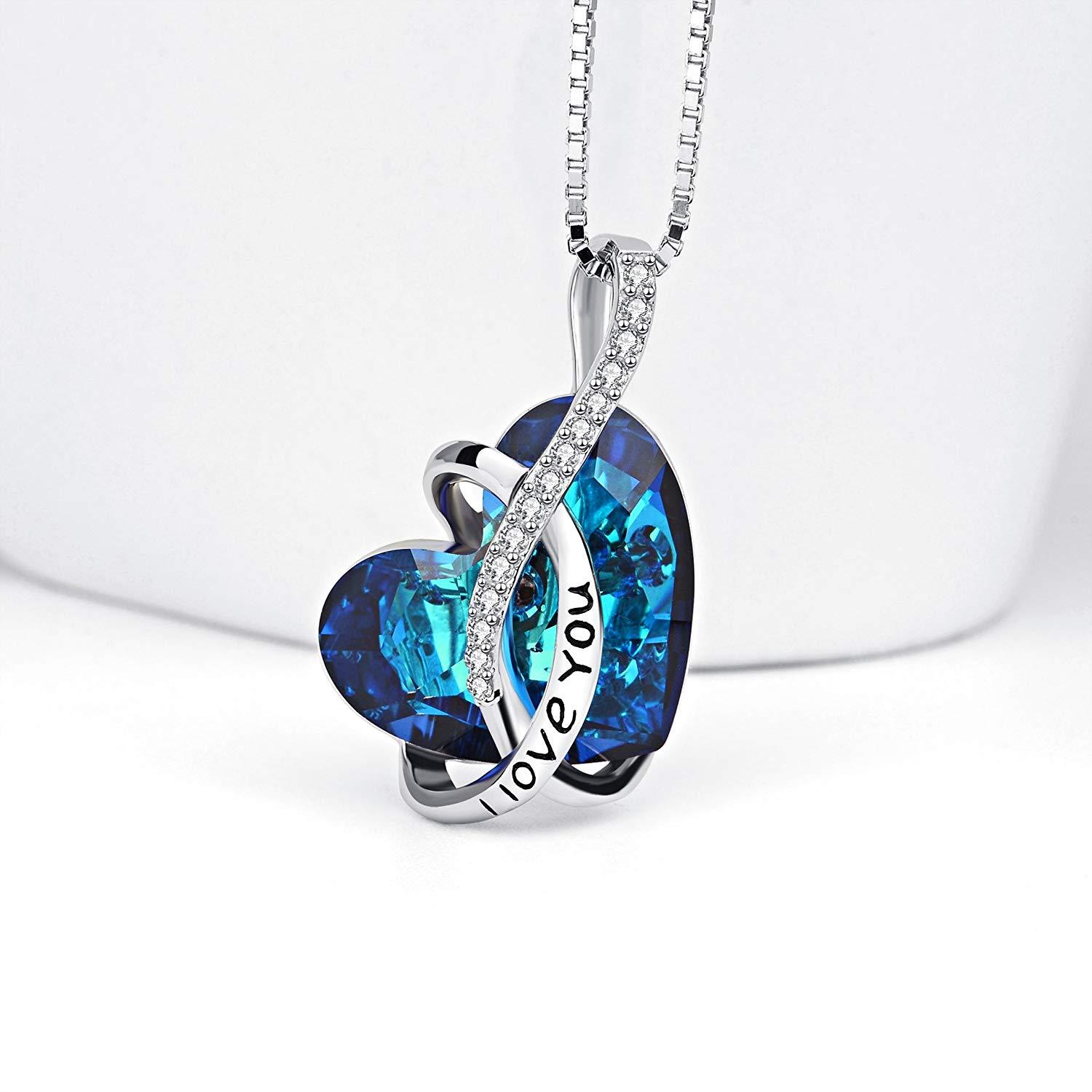Bermuda Blue Swarovski Elements "I Love You Necklace" in Silvertone, , Riakoob Jewelry, Riakoob Jewelry  jewelryjewelry deals, swarovski crystal jewelry, groupon jewelry,, jewelry for mom, 