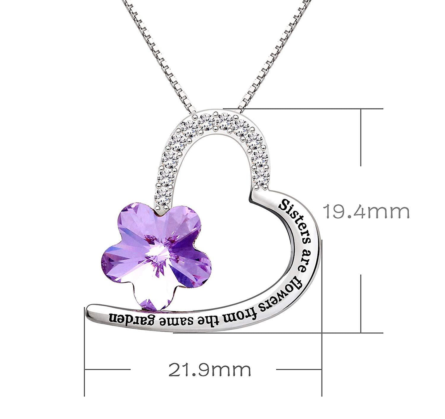 Sisters Amethyst Heart Necklace Embellished with  Crystals in  Silvertone