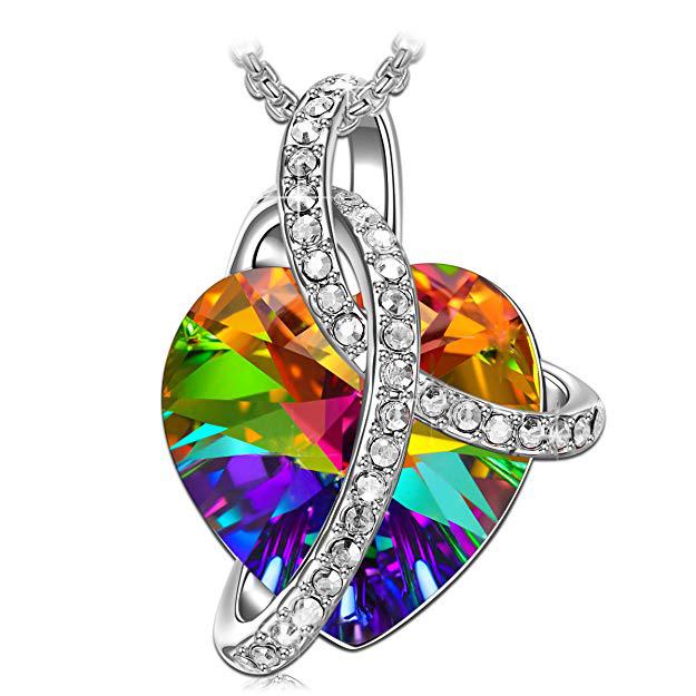 3.00 Cttw Rainbow Aurora Borealis Gemstone Heart Necklace in Silvertone (8+ Options)