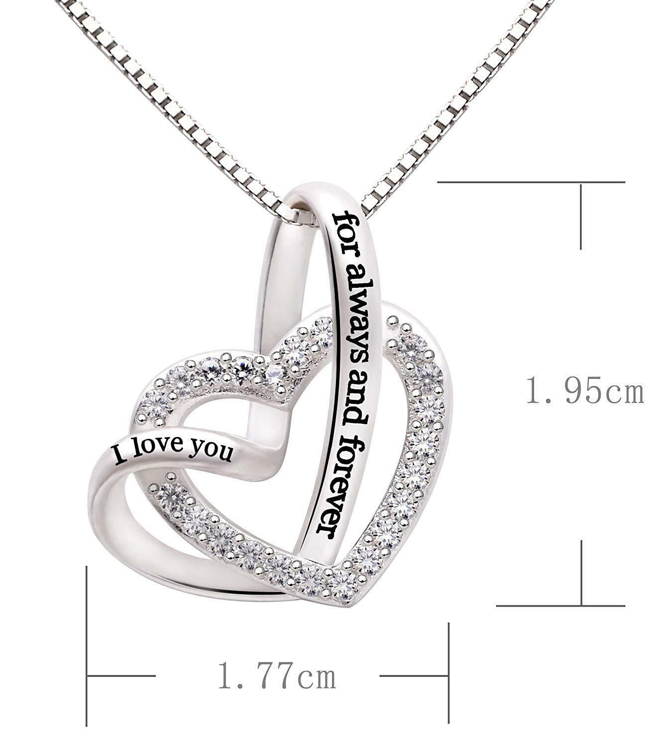 "I Love you Forever and Always" Heart Necklace Embellished with  Crystals in  Silvertone