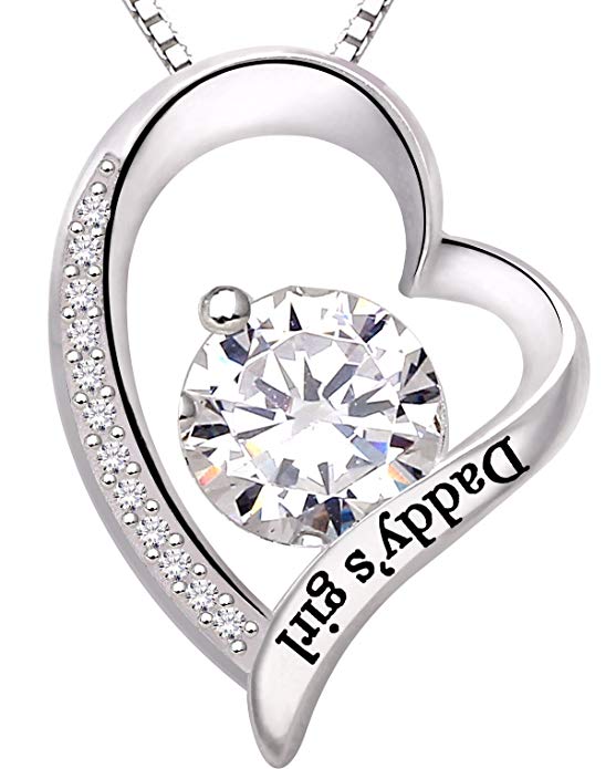 White  Elements Pav'e Daddy's Girl Heart Shaped Necklace in 14K White Gold Tone
