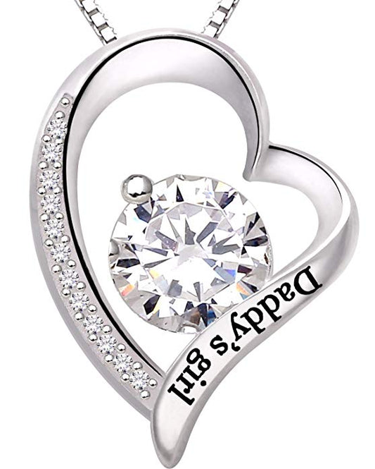 White  Elements Pav'e Daddy's Girl Heart Shaped Necklace in 14K White Gold Tone