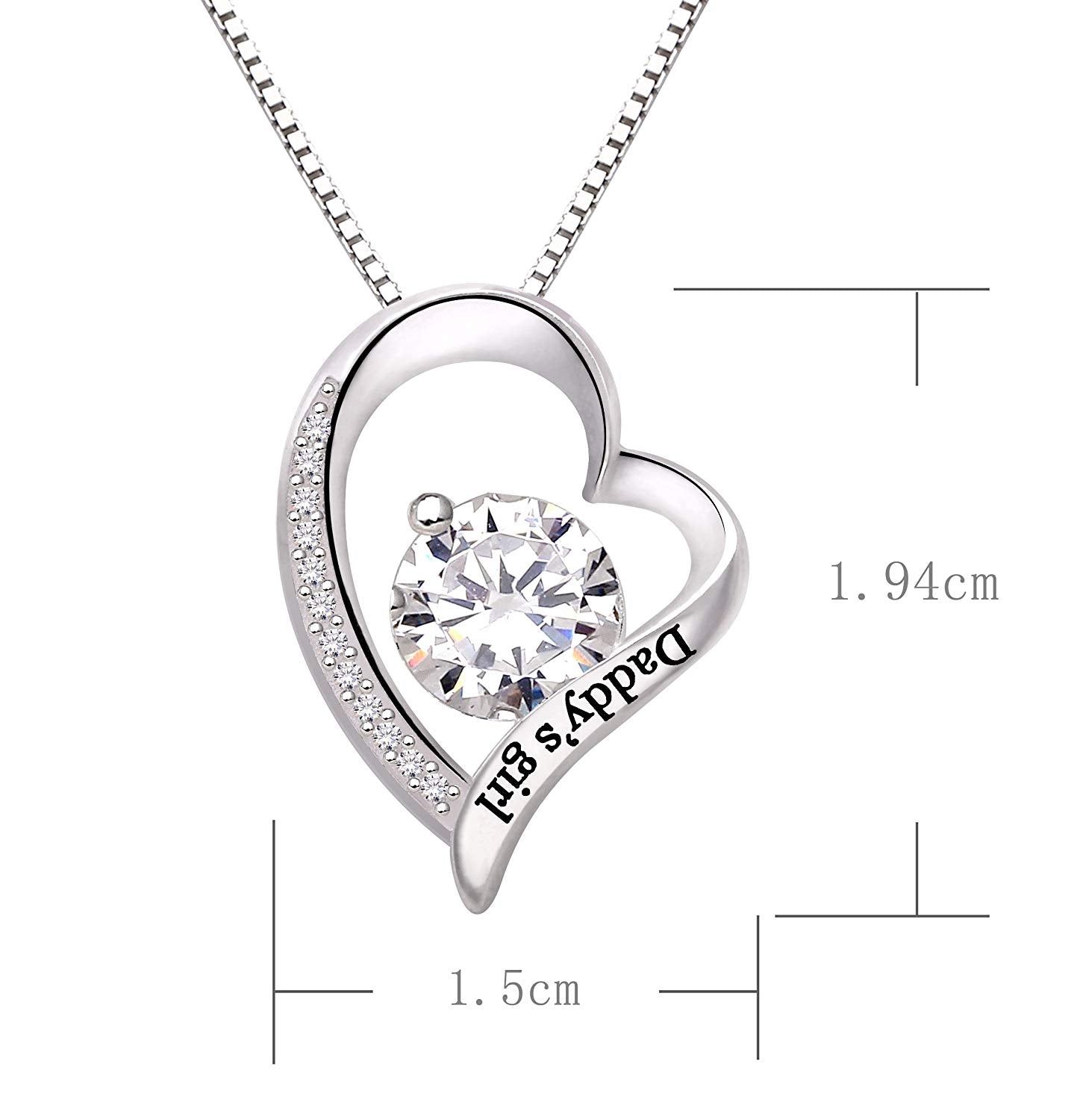 14K White Gold Tone  White Crystal Pav'e Daddy's Girl Heart Shaped Necklace
