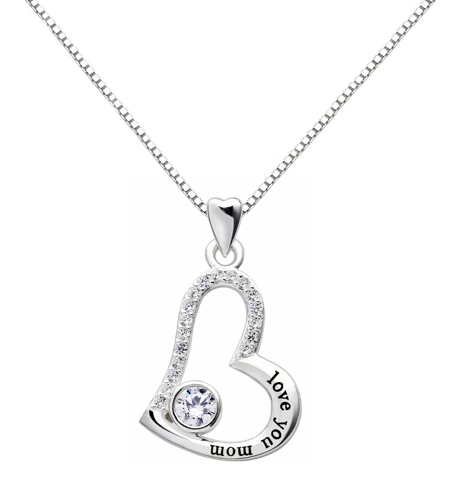 Mother's Day Gift! I Love You To The Moon & Back Luxe Elements Necklace in 14K White Gold ITALY Design