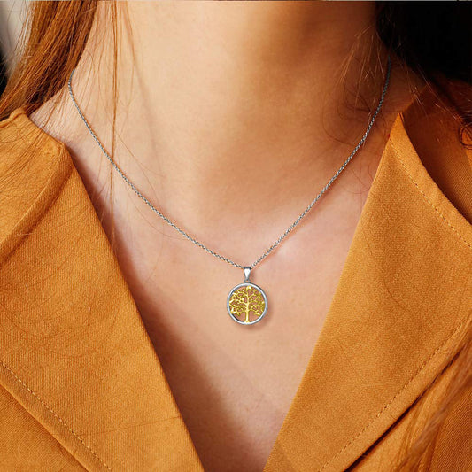 Summer Time Multi-Color Tree of Life Filigree Necklace in Goldtone Tone