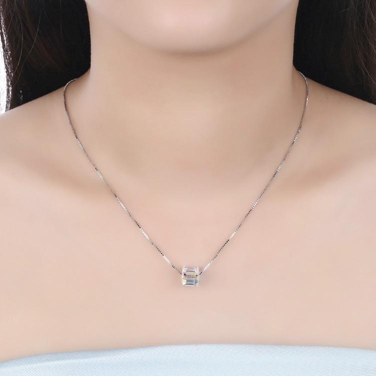 Aurora Borealis  Elements Cubed Necklace in 14K White Gold