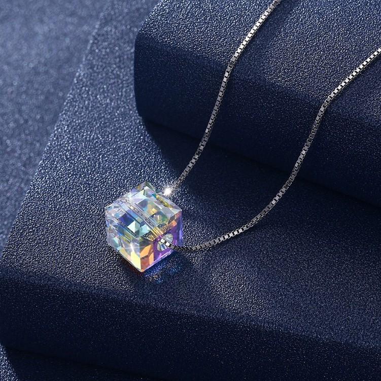 Aurora Borealis  Elements Cubed Necklace in 14K White Gold