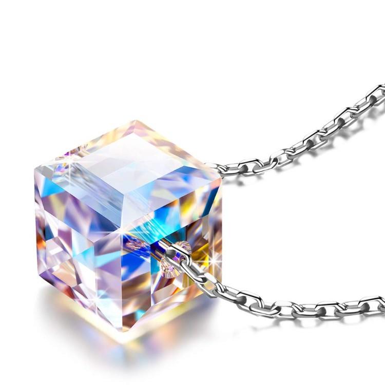 Aurora Borealis  Elements Cubed Necklace in 14K White Gold