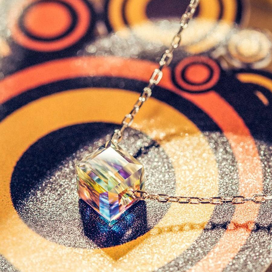 Aurora Borealis  Elements Cubed Necklace in 14K White Gold