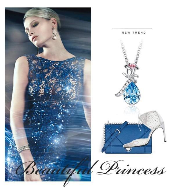 Pink  Elements Teardrop Pear Cut Pav'e Floral Necklace in 14K White Gold