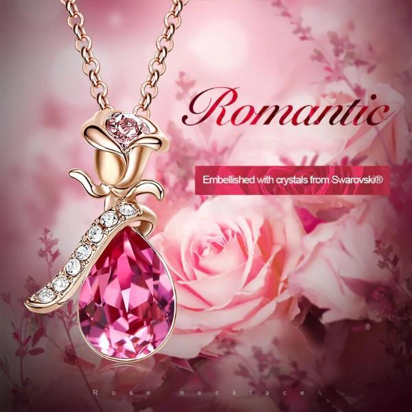 Pink  Elements Teardrop Pear Cut Pav'e Floral Necklace in 14K Rose Gold