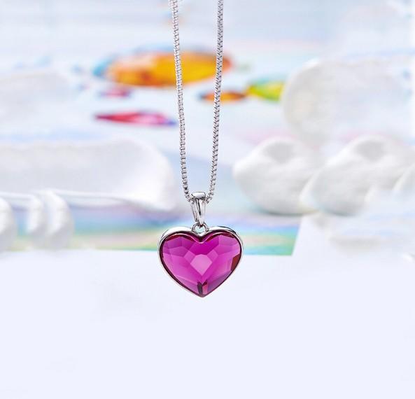 Pink  Elements Heart Shaped Necklace in 14K White Gold
