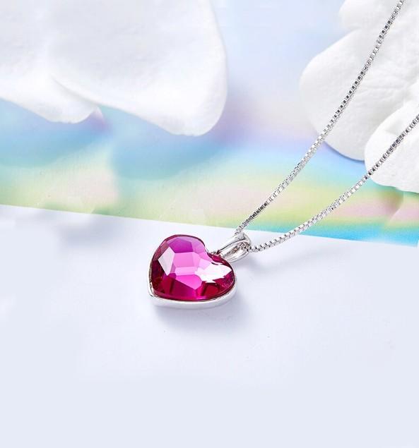 Pink  Elements Heart Shaped Necklace in 14K White Gold