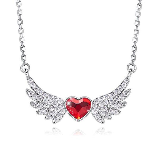 Heart Shaped Angel Wings  Elements Pav'e Necklace